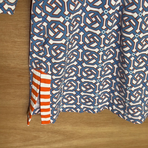 J. McLaughlin Catalina Cloth Tunic Size M Nylon Blue Orange Geometric Buttons. - Picture 5 of 7